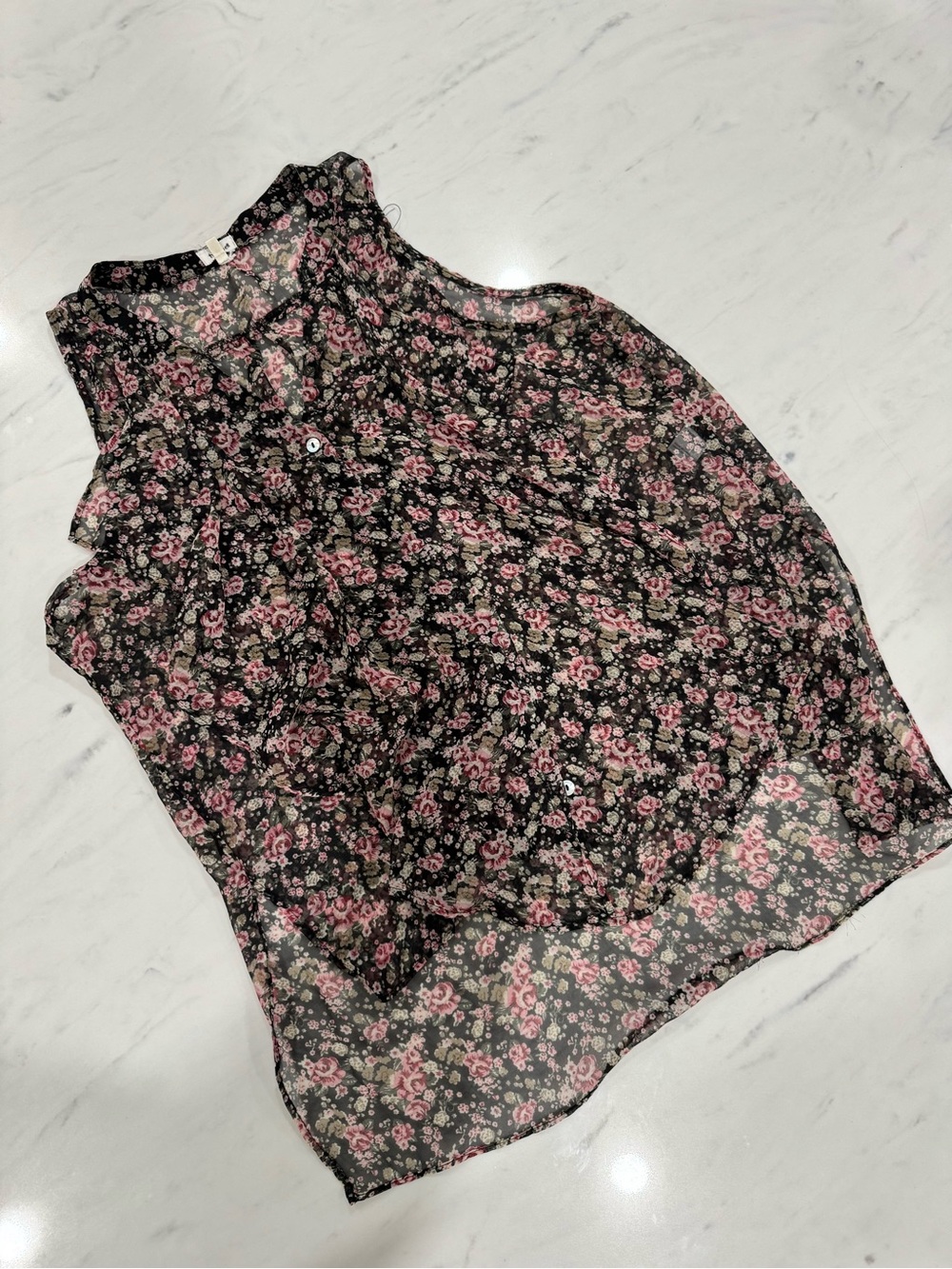 TeenBell Sheer Floral Chiffon Camisole in Black and Pink